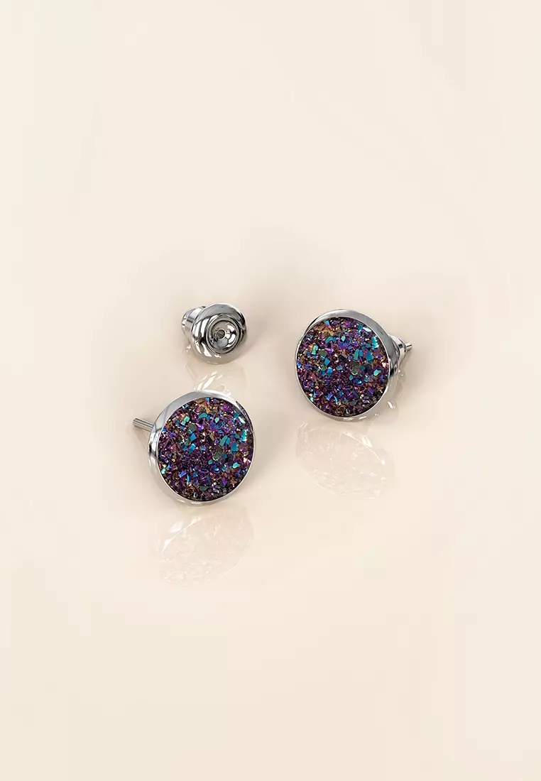 Amalgam White Gold Layered Champagne Stone Stud Earrings 15mm