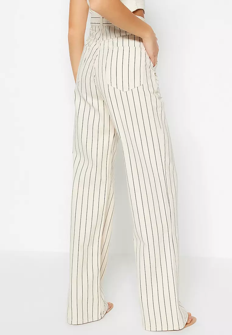 Buy Trendyol Stripe High Waist Denim Pants 2024 Online | ZALORA Philippines