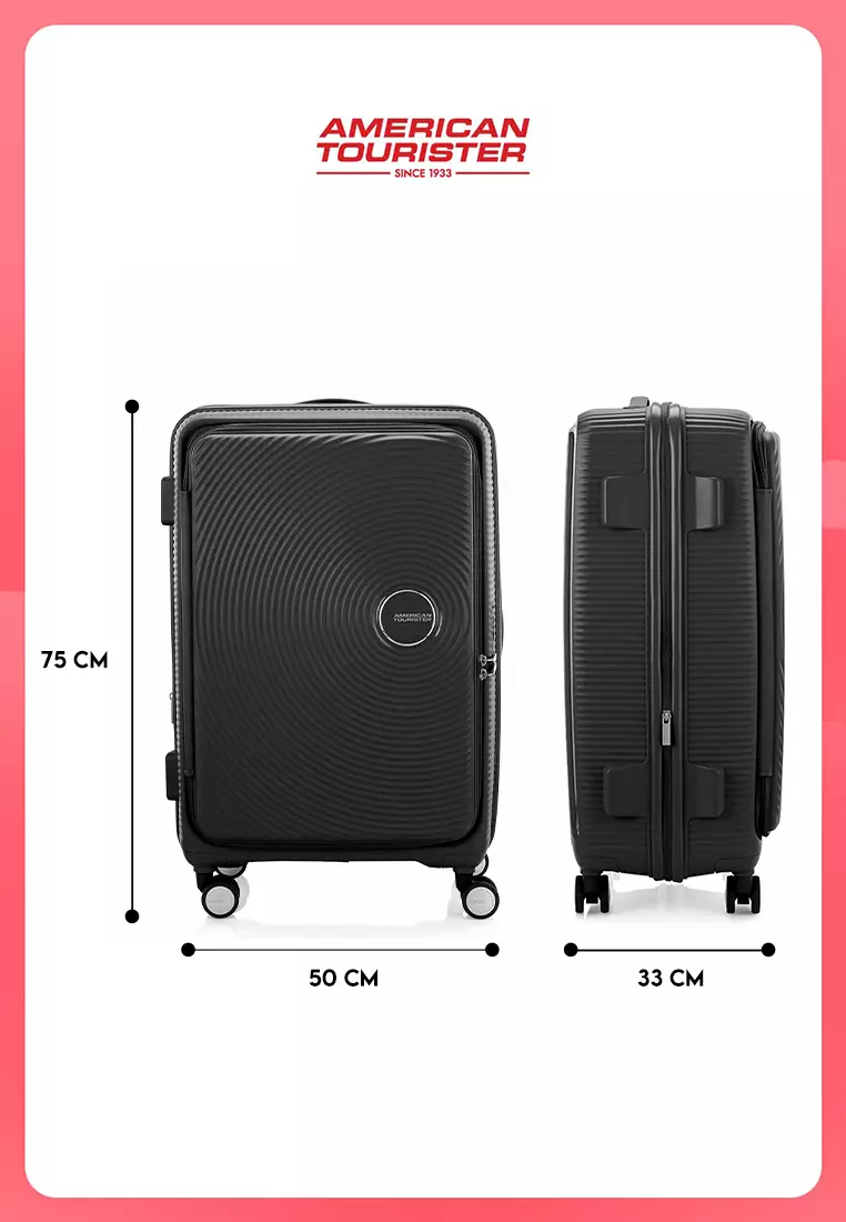 American Tourister Koper Hardcase Curio V2 Large Black + PWP Luggage Cover Book Opening L Blue