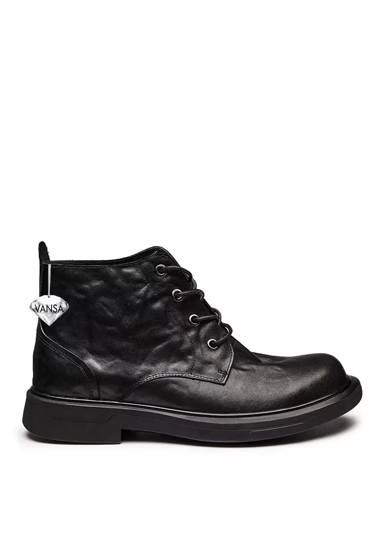Discount on Twenty Eight Shoes  shoes - SKU: VANSA Top Layer Cowhide Lace Up Mid-top Martin Boots VSM-B-8118
