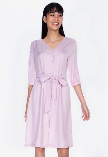 ZALORA BASICS pink Puff Sleeves Knee Length Dress 52321AA099F268GS_1