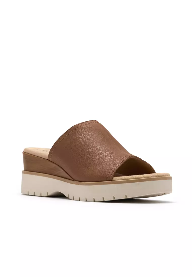 Womens Diaz Slide Wedges Tan Leather - Wide Fit