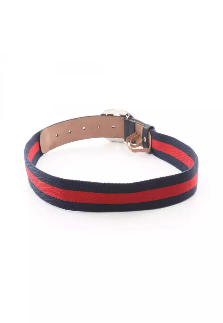 Pre-Loved Gucci Interlocking G sherry line belt fabric leather Navy Red black