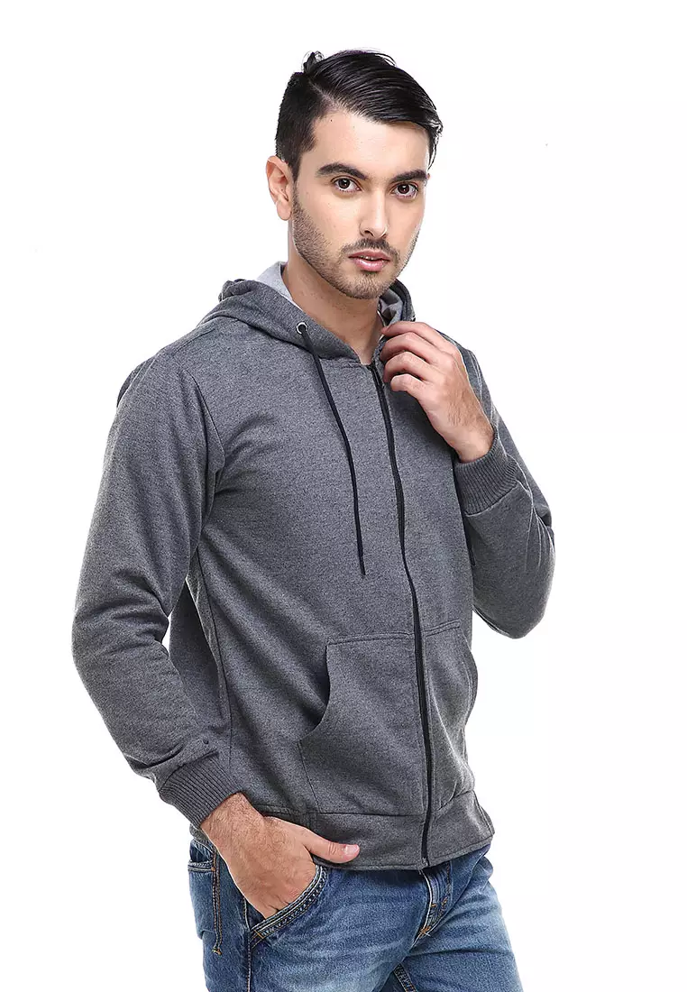 Clover Jaket Sweater Hoodie Polos Pria Casual Plain Jacket Material Fleece ORIGINAL - Dark Gray