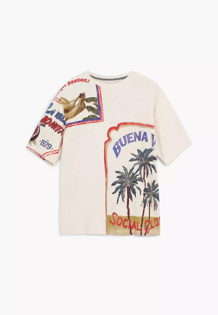 Desigual T-Shirt Uomo Blu Con Logo Multicolore - Maglietta Alla Moda In Viscosa 100% - Vestibilità Regolare, Facile Manutenzione