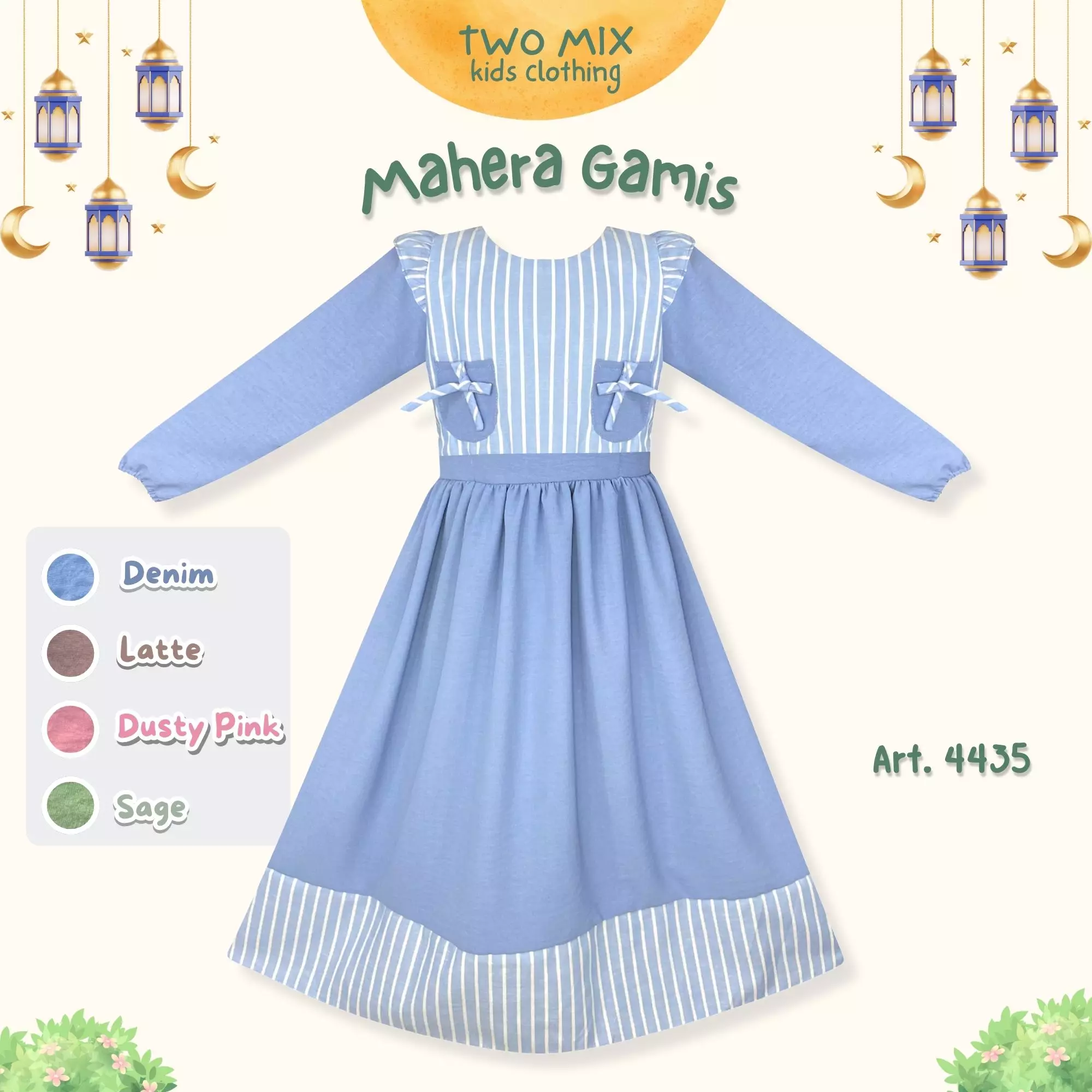 Two Mix - Mahera Gamis Raya Collection Lebaran 2025 Baju Muslim Anak Cewek 2-14 Tahun 4435 Denim