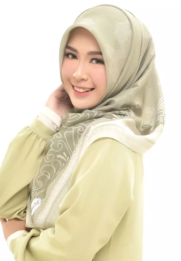 Rabbani - Kerudung Segi Empat Motif Tetra Fazluna AL - Olive Grey