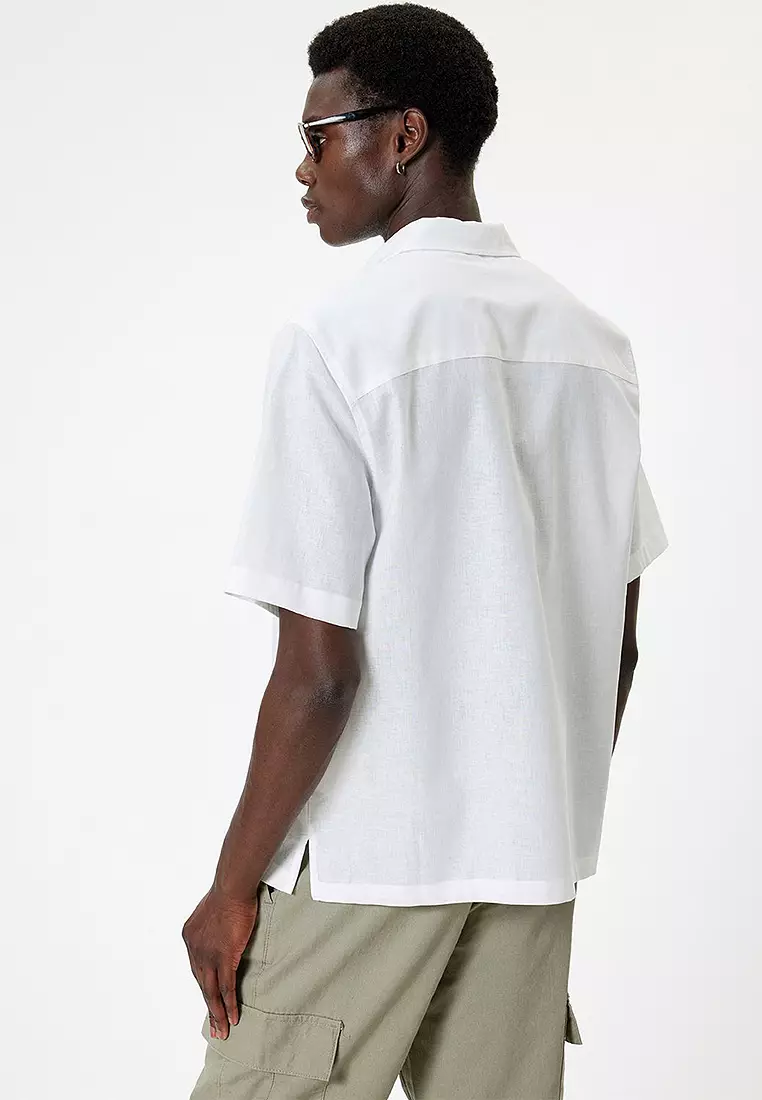 Linen Shirt Basic Short Sleeve Pocket Detail