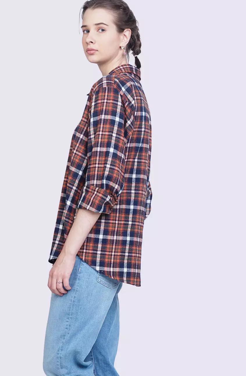 Kemeja Wanita Selly Orange Navy