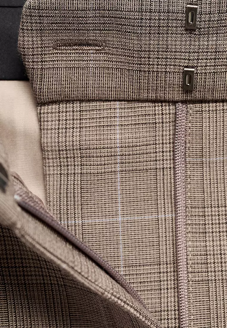 Wide-Leg Check Suit Trousers