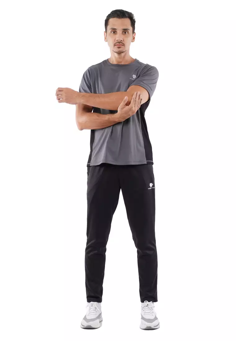 Tiento Setelan Olahraga Kaos Lari Dry Fit Short Sleeve Xlite Grey Lengan Pendek Baju Running Celana Panjang Training Gym Fitness Sport Extra Lite Black