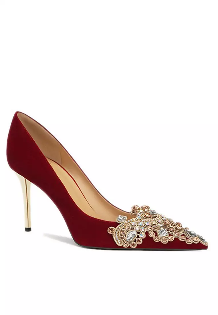 Discount on Twenty Eight Shoes  shoes - SKU: 6.5cm Rhinestone Metal Buckle Suede Wedding Heels Px708-35