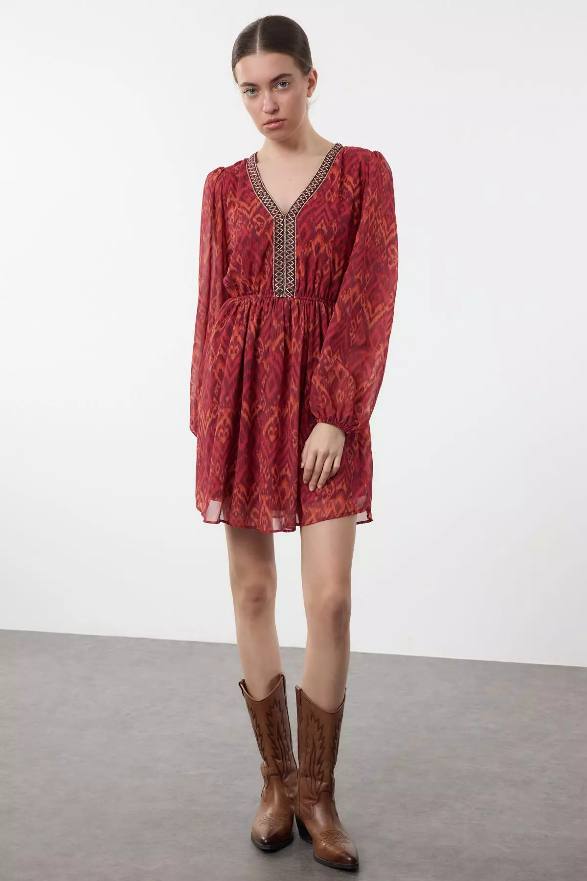 Burgundy Floral Mini Woven Dress TWOAW25EL00182