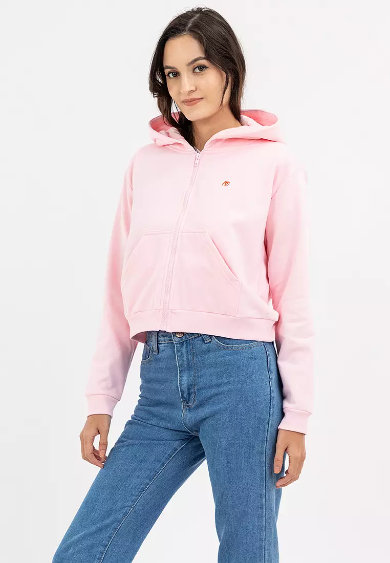 Ladies Semi Crop Zip Up Hoodie