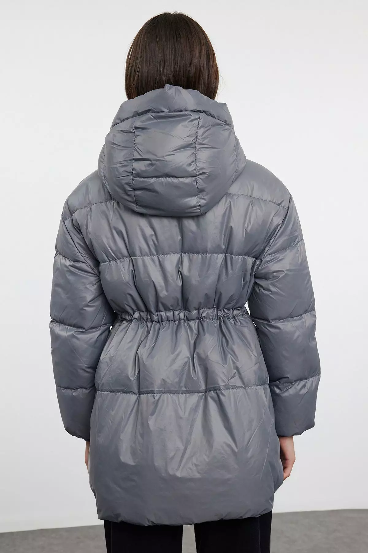 Grey Oversize Hooded Goose Down Puffer Jacket TWOAW25MO00111