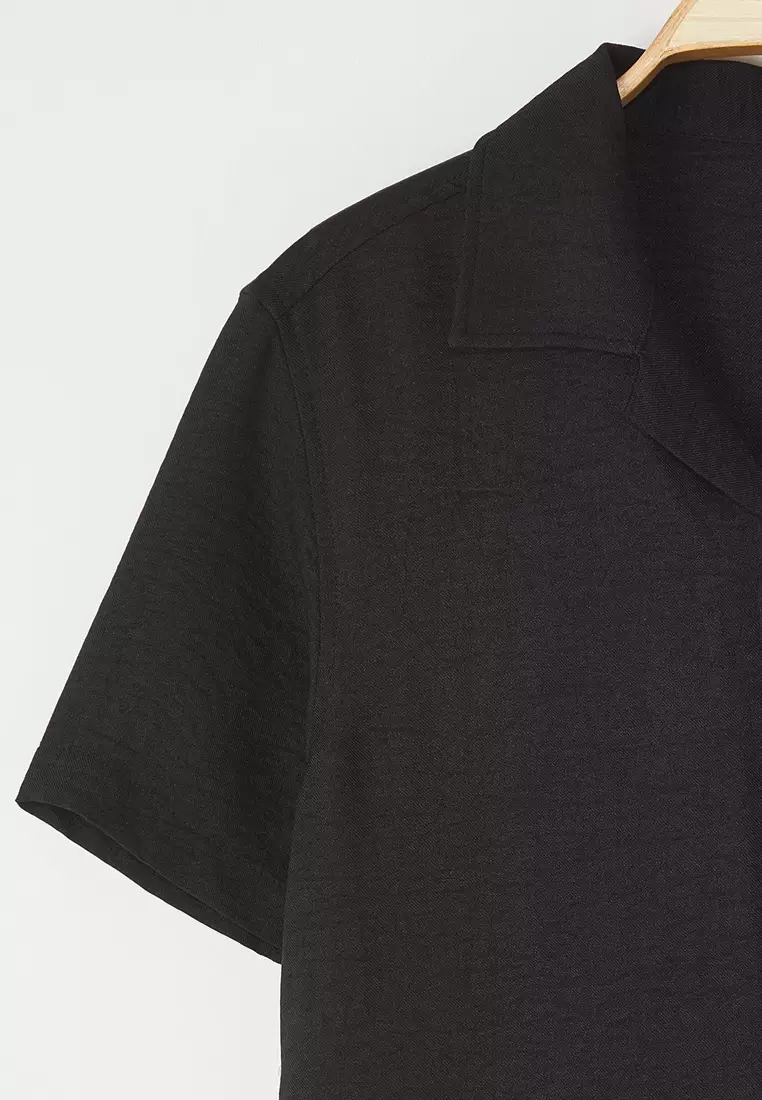 Black Regular Fit Linen Look Loose Loose Shirt TMNSS25GO00075
