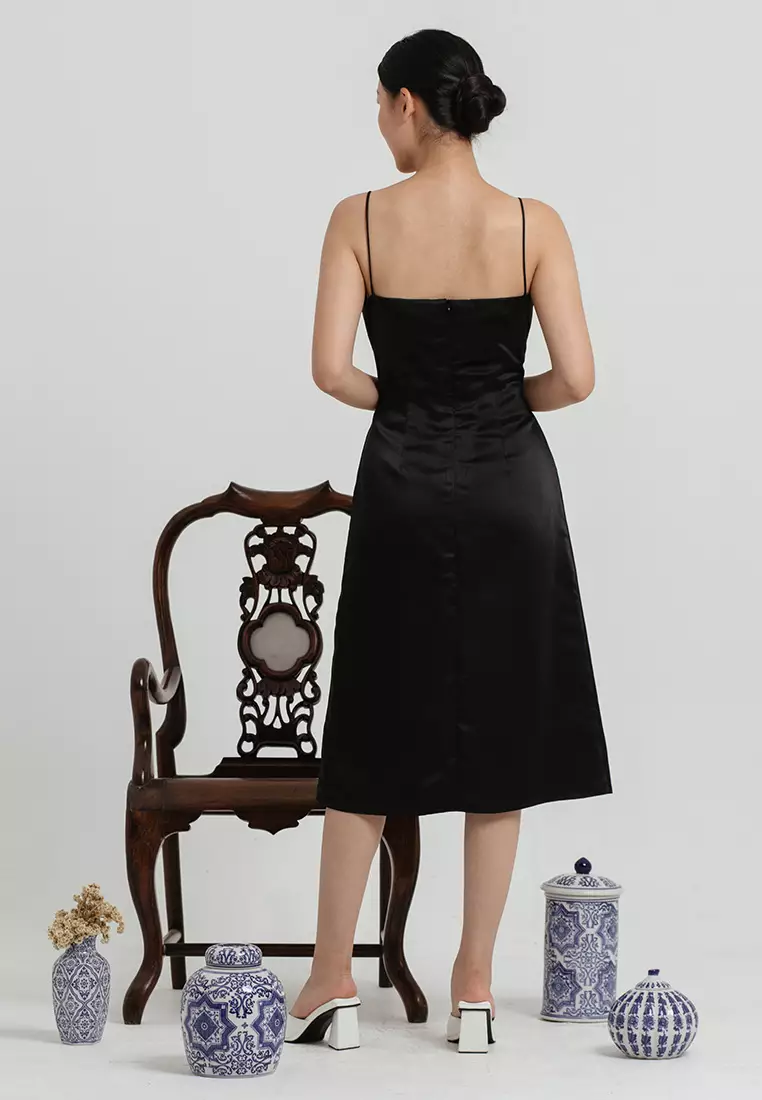 Ming Sateen Slip Dress in Black