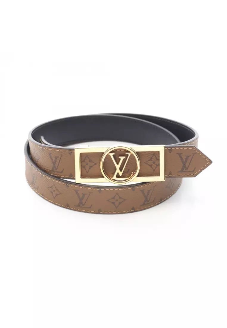 Pre-Loved Louis Vuitton belt Dauphine 25MM reversible belt leather PVC black light brown gold hardware