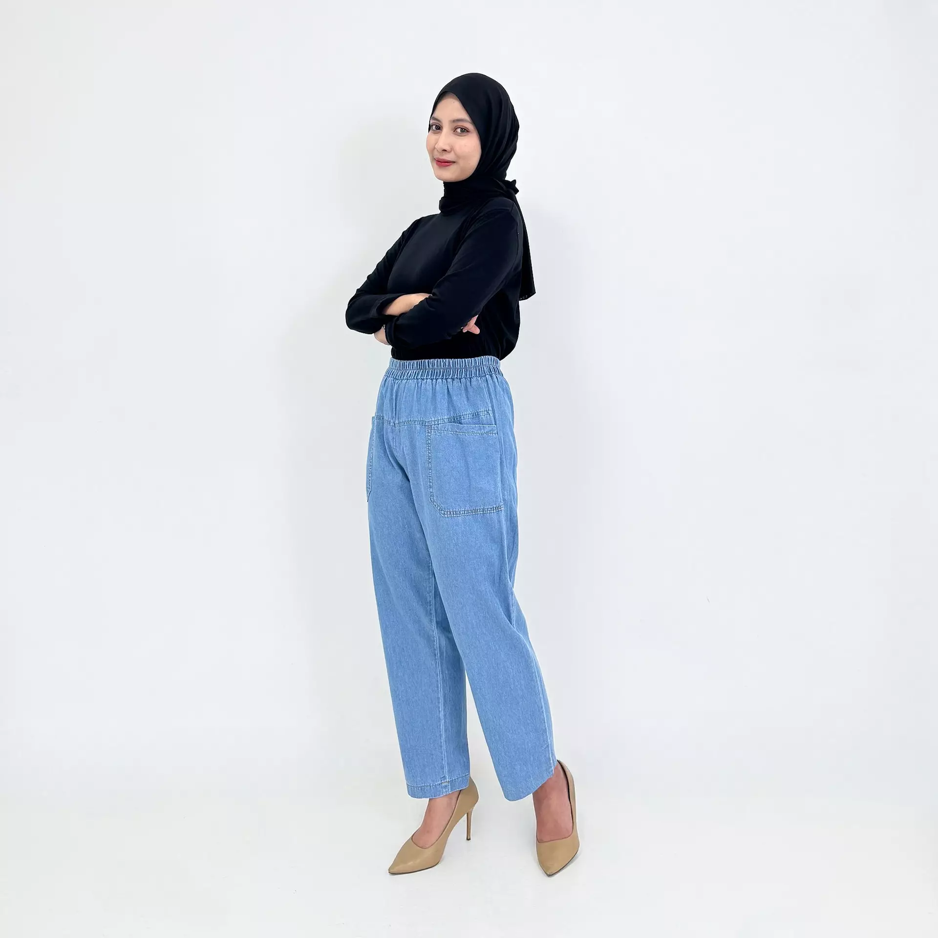 Ina Baggy Denim Pants LIGHT BLUE Celana Panjang Soft Jeans Wanita 