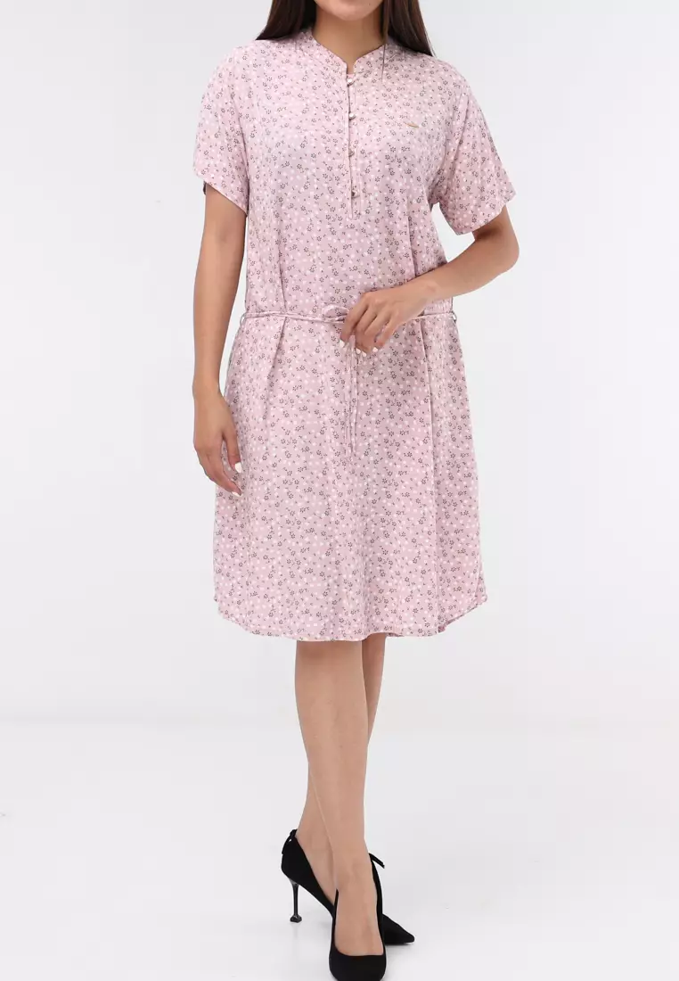 Woven Printed Linen Short Sleeve Dress