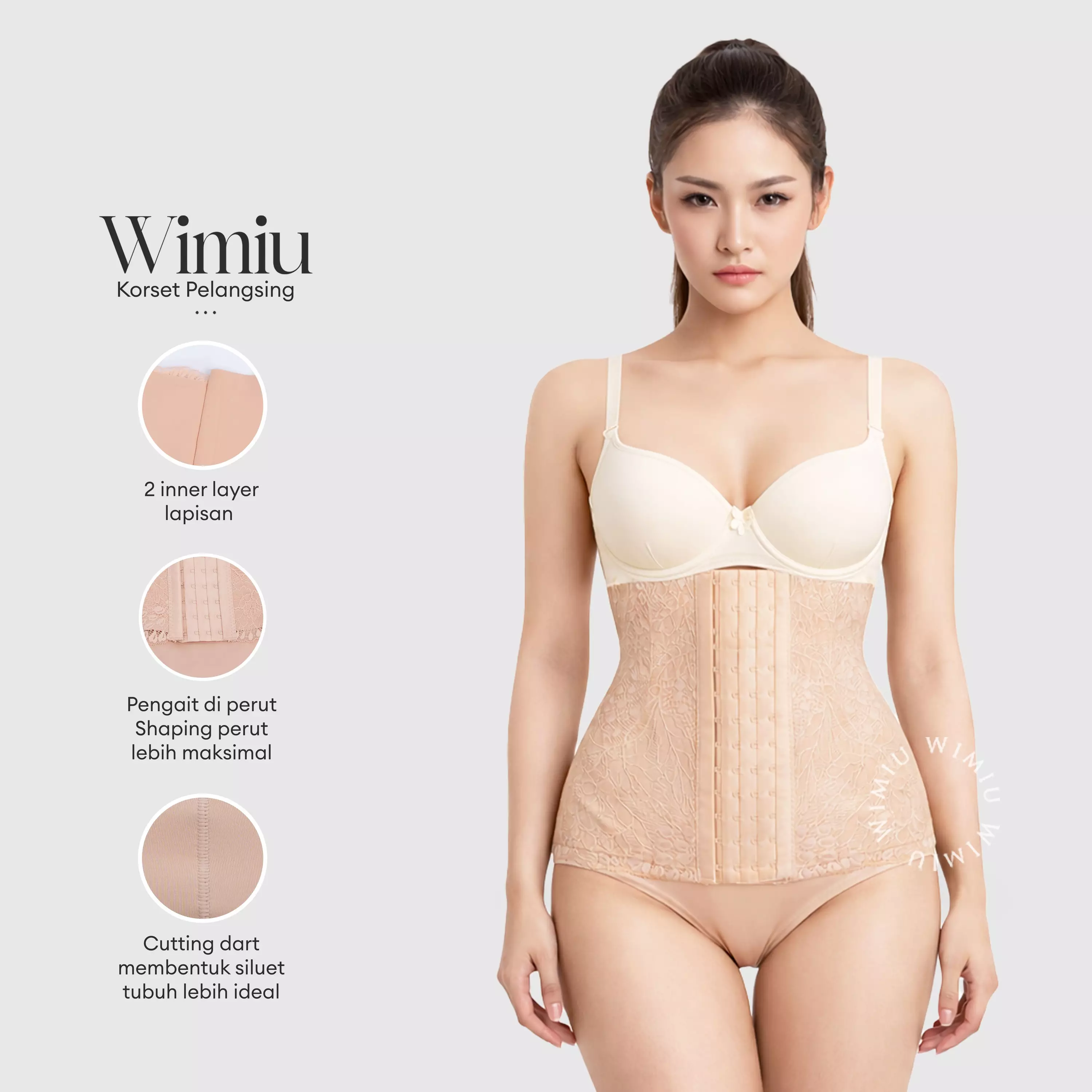 WIMIU Celana Dalam Korset High Waist Seamless Premium Korset Pelangsing Corset Double Layer Tummy Control Body Shaper Stagen Kancing Cullotes Slimming Panties Shapewear 500090 - CREAM