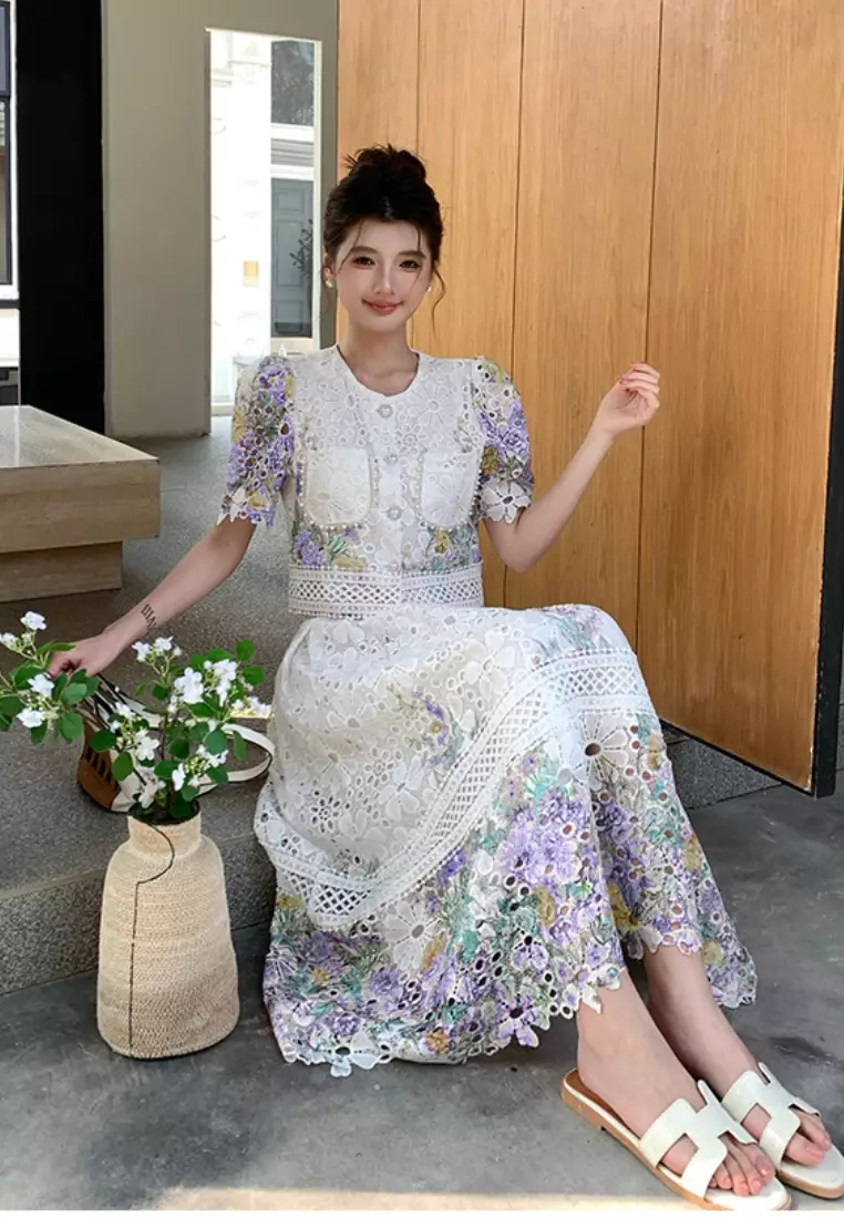 優雅蕾絲刺繡上衣修身裙子套裝CA26033021PU