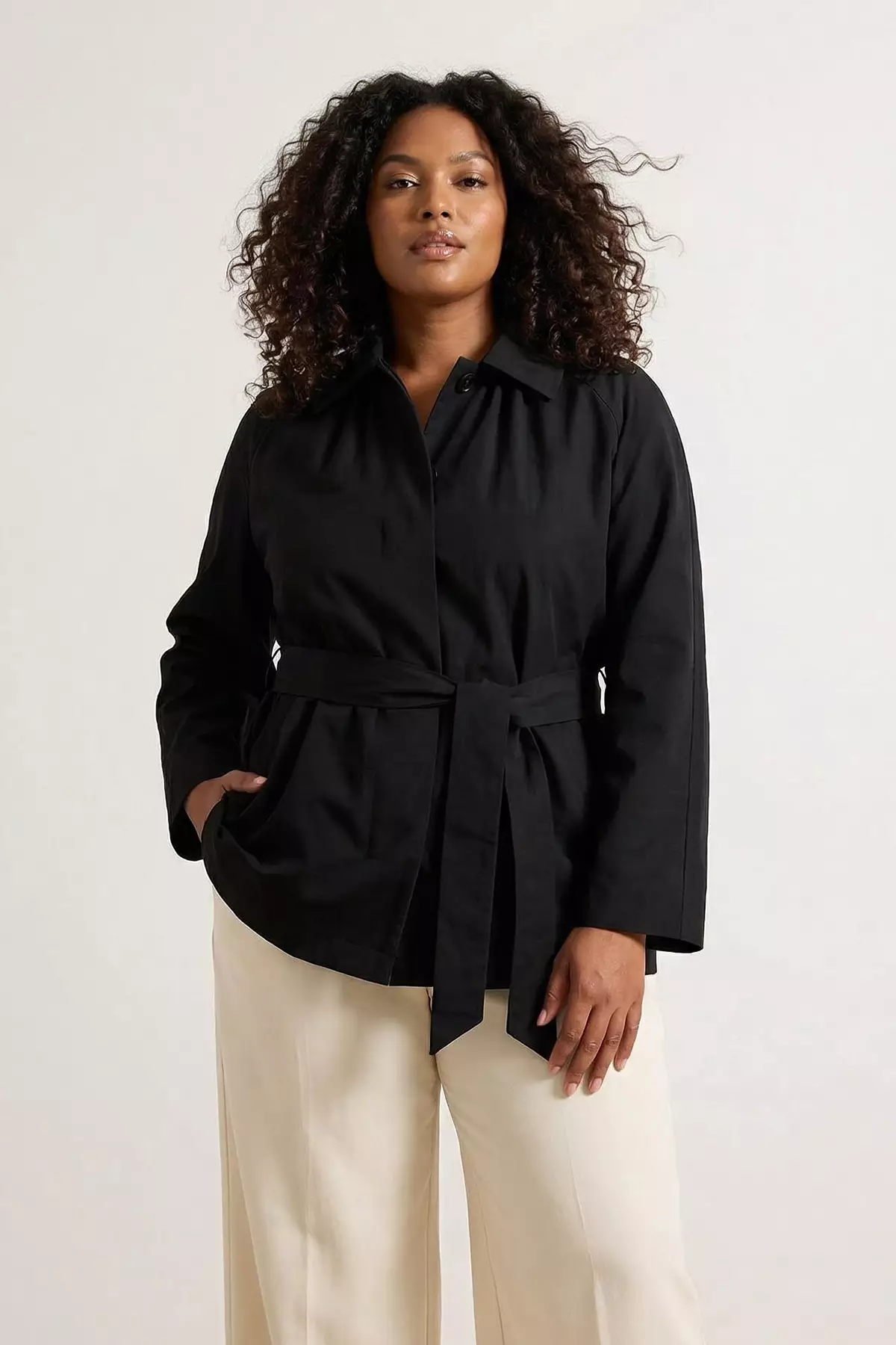 Buy Trendyol Black Oversize Large Size Belted Short Trench Coat