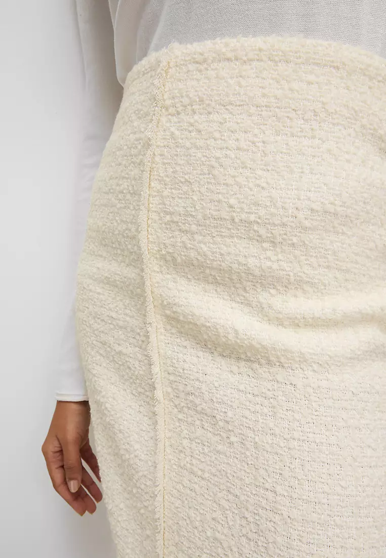Boucle Split Back Midaxi A-Line Skirt With Wool
