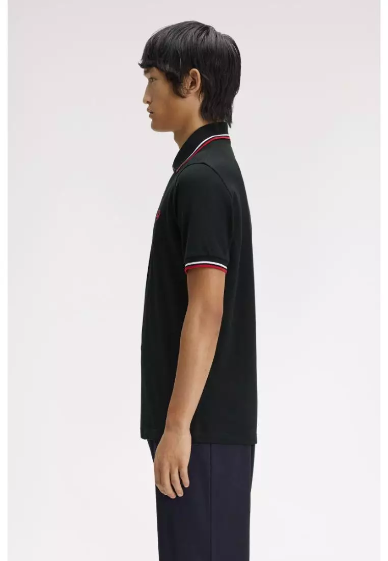 Fred Perry M12 Twin Tipped Fred Perry Shirt (Black / White / Bright Red)