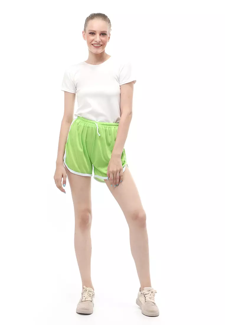 Jevera Hot Pants Detail List Motif Solid Fashion Wanita Relaxed Fit - Hijau Apel