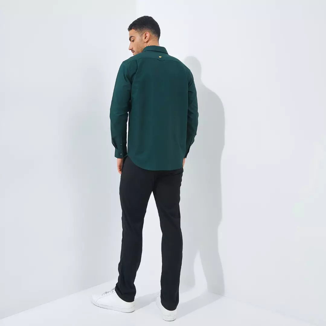 Jack Nicklaus Zen Kemeja Pria Lengan Pendek Slim Fit Green Warna Dark Green