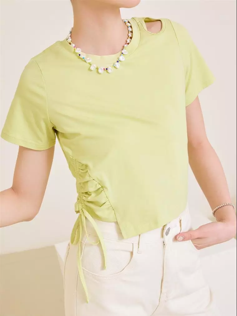 Cut-Out Drawstring Tie-Up Cropped Top [AB18765]