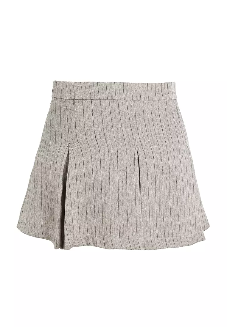 灰褐色人字紋迷你百褶裙