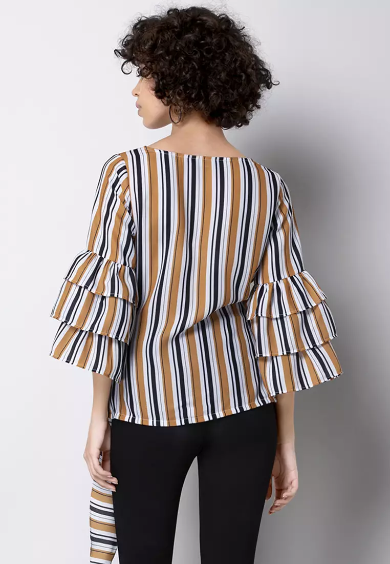 Striped Bell Sleeve Wrap Top
