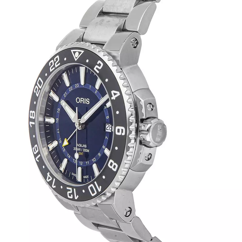 Jam Tangan Pria Oris Aquis 01-798-7754-4135-07-8-24-05PEB GMT Date Blue Dial Stainless Steel Strap