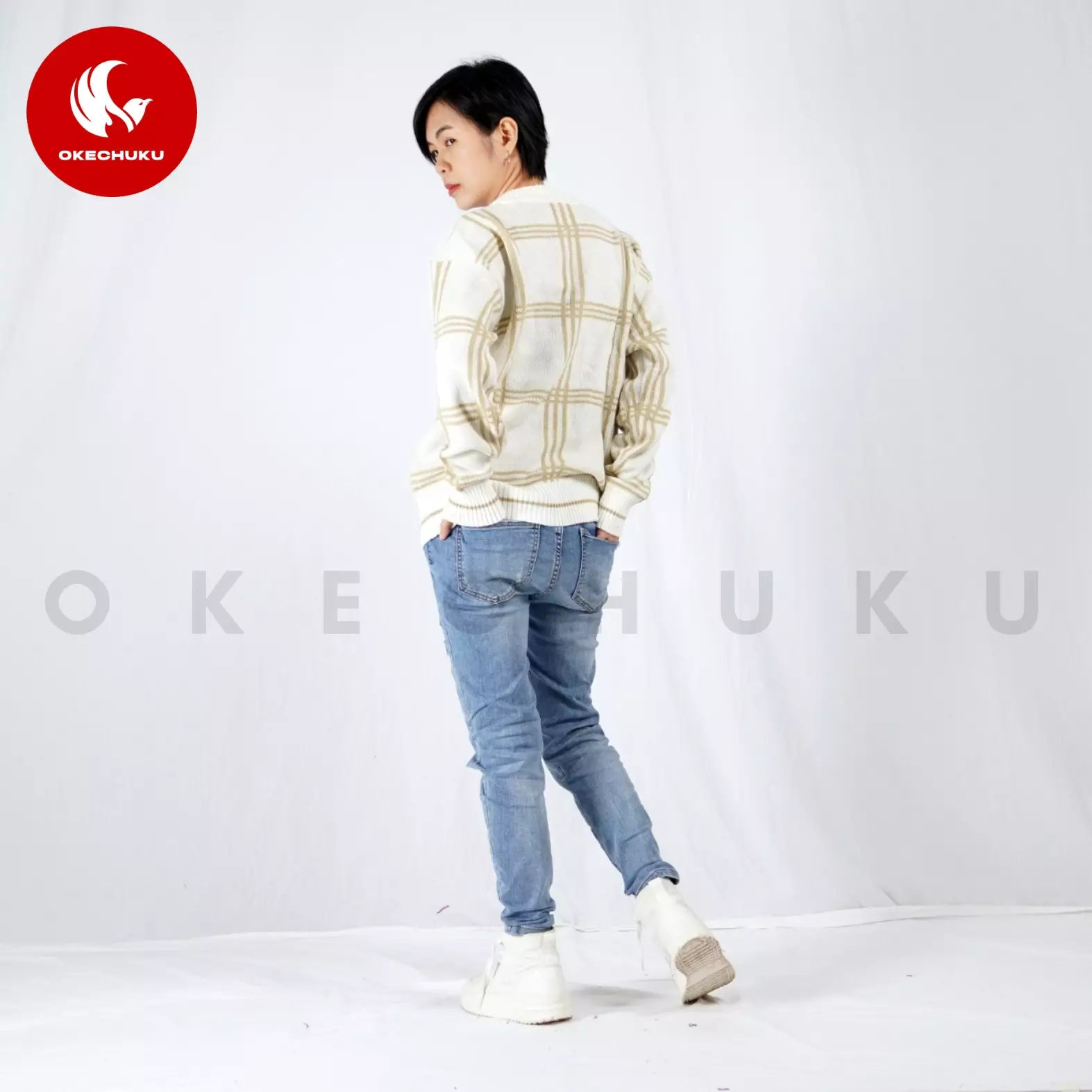  KARDIGAN MINGYU Cardigan Rajut V Neck Unisex Pria Wanita - Brokenwhite