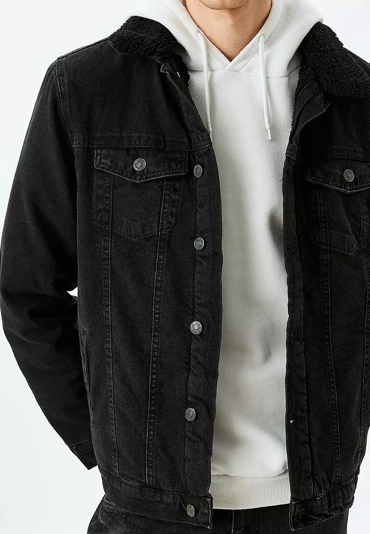 Plush Collar Denim Jacket