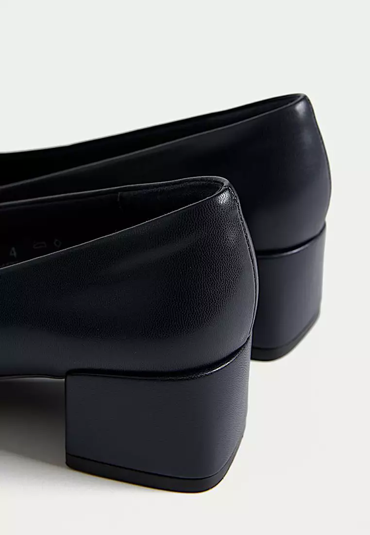 Slip On Block Heel Court Shoes