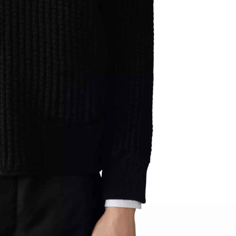 Wool Waffle Raglan 4-Bar Bomber Jacket Black