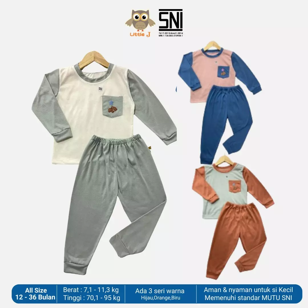 Little J Baju Tidur Piyama Anak Setelan Anak Perempuan Lengan Panjang SNI Bahan halus