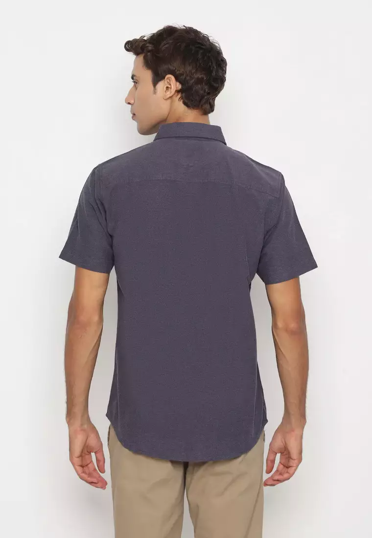 RBJ Kemeja Polos Cotton Navy Slim Fit Pria