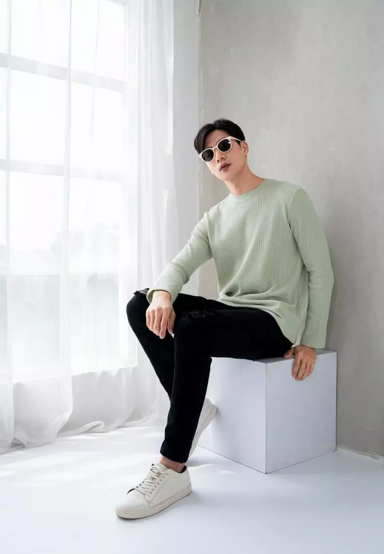 Kale Raffle Light Green / Kaos Polos Tekstur Lengan Panjang Pria / Unisex