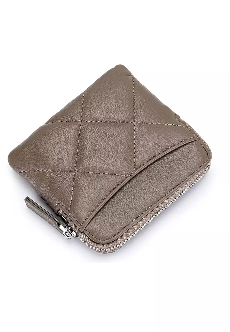 Quilted Sheepskin Card Holder Zip Purse