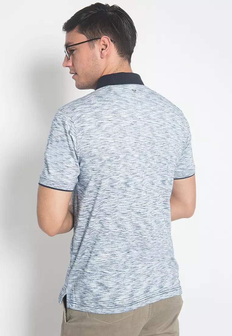 LGS - Kaos Polo Casual - Garis Halus - Logo - Biru - Slim Fit