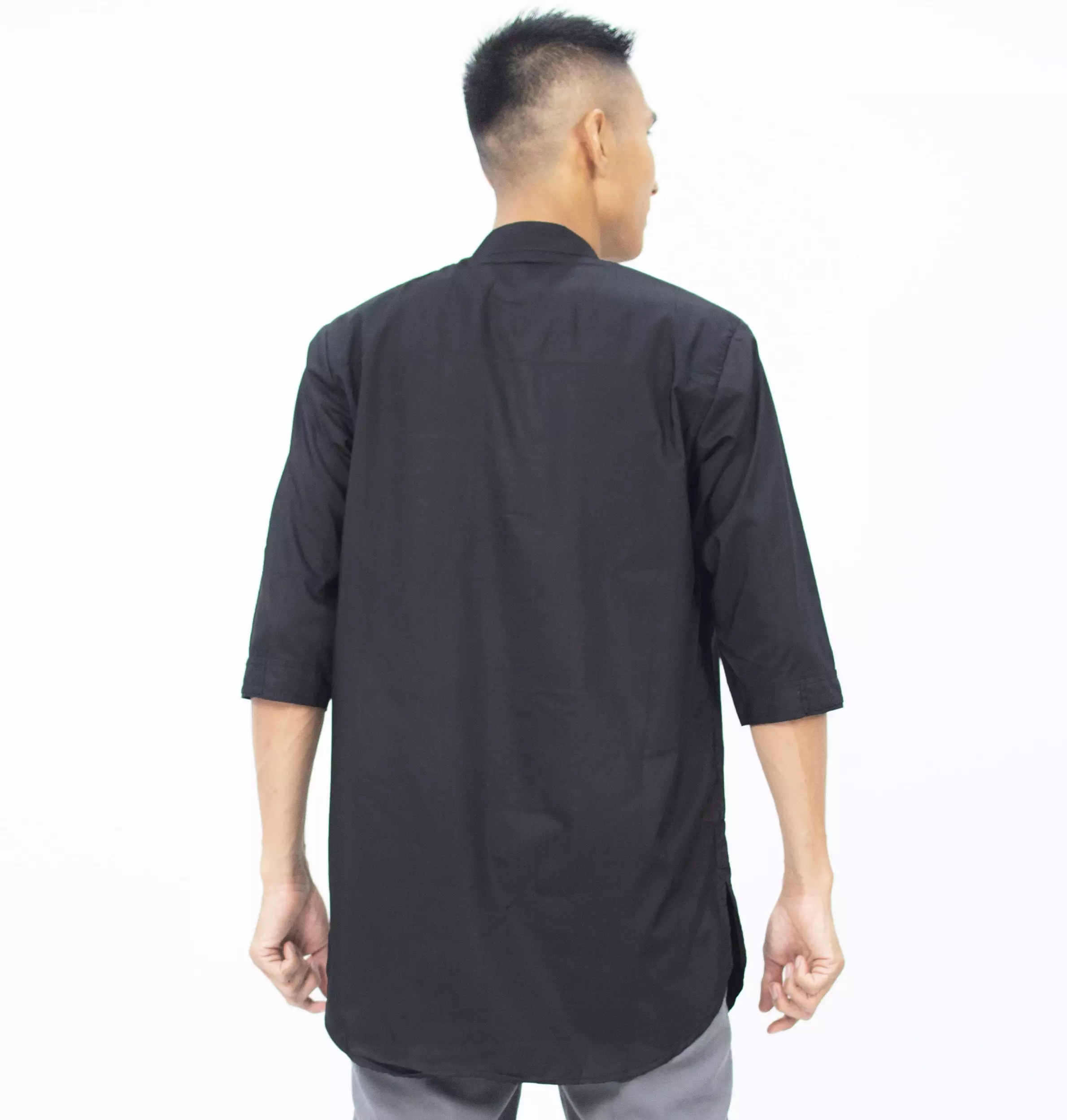 AMMAR Baju Koko Pria Kemeja Kurta Pakistan Busana Muslim Pria Kemeja Koko Kurta - HITAM