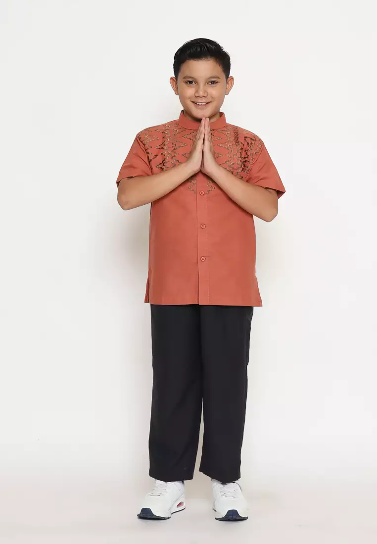 Baju Koko Set Anak Laki Bordir Vertical Red - GENUINE