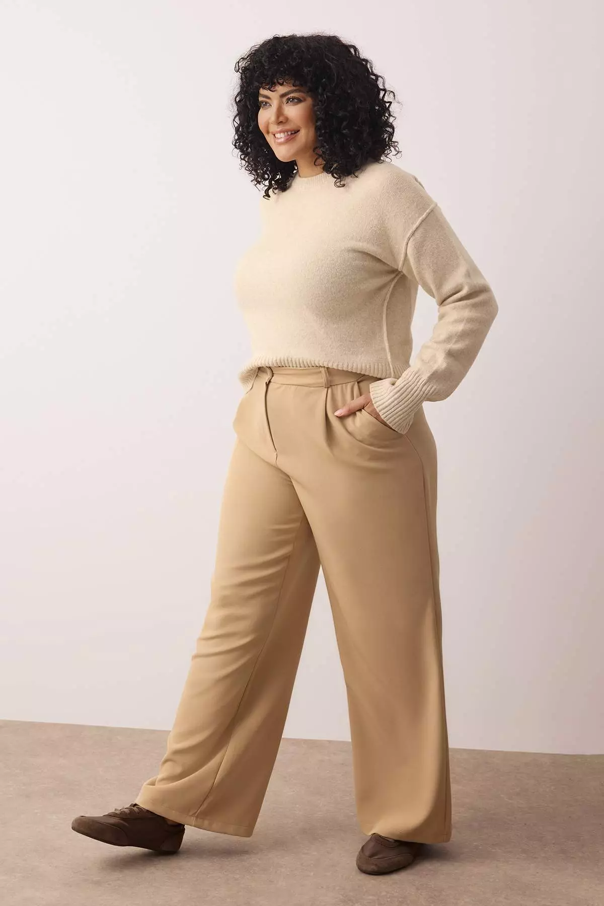 Mink Wide Leg/Wide Leg Woven Plus Size Fabric Pants Tbbaw23Ar00007