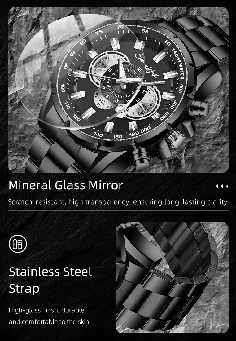 Jam Tangan Pria 3351 Kalender Kuarsa Jam Tangan Cowok Santai Tali Stainless Steel Original silverblack