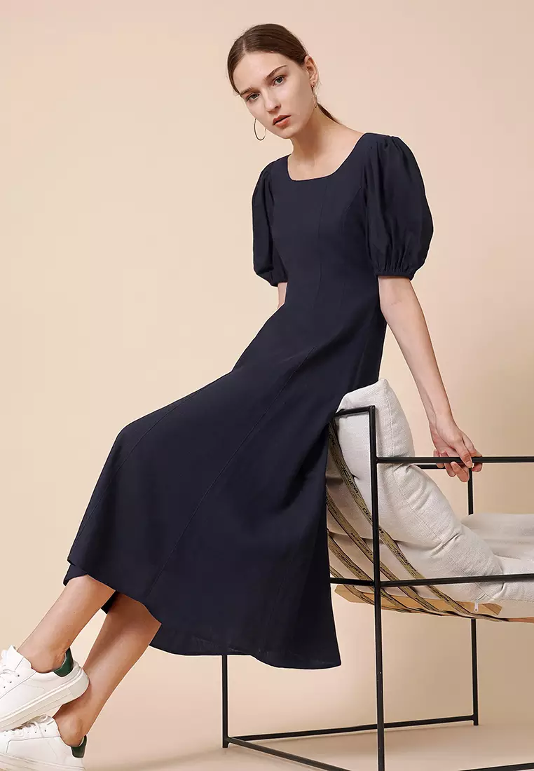 Bubble Sleeves Midi Dress