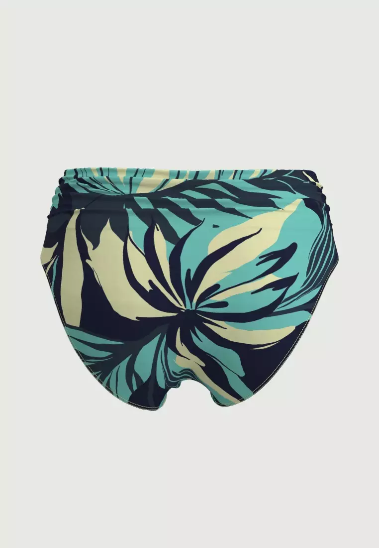 Southern Tropo藍色皺褶腰頭經典全包泳褲